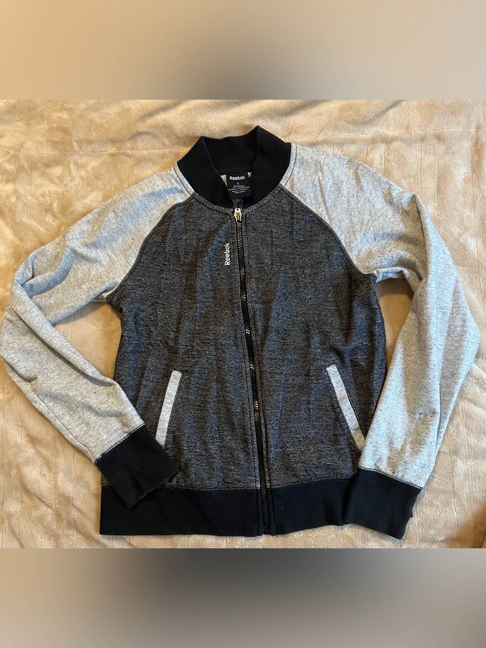 Reebok Full Zip Jacket - Charcoal Gray & Light Gray & Black - Large